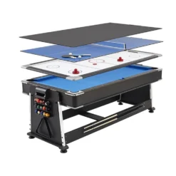 Multijuego Giratorio 4 En 1 Olimpus – Tapete Azul (Billar, Air Hockey – Ping-Pong, Mesa Comedor)