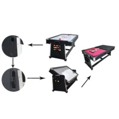 Multijuego Giratorio 4 En 1 Olimpus Tapete Rojo – (Billar, Air Hockey – Ping-Pong, Mesa Comedor) -Deves Sport Tienda 2873 3