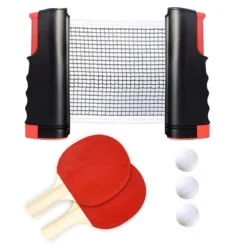 Set Poste Red De Ping Pong Retráctical Ajustable Negro/Rojo 2 Palas Y 3 Pelotas